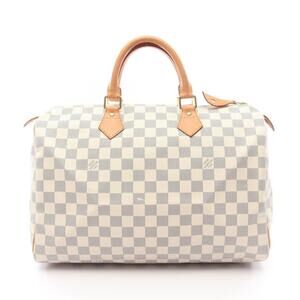 Louis Vuitton Speedy handbag canvas leather Damier Azur White